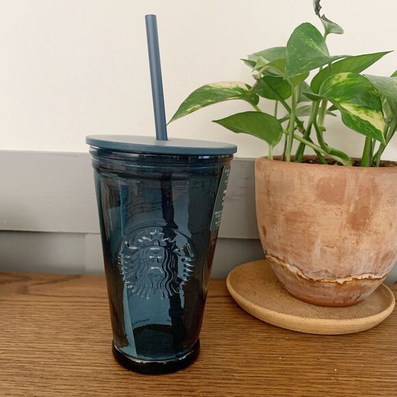 STARBUCKS‎ 2022 COLD CUP RECYCLED GLASS Blue Tumbler - Picture 1 of 4